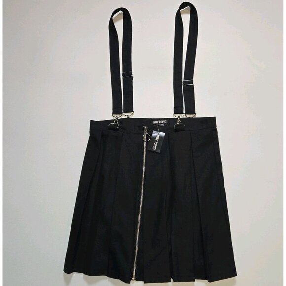 Hot Topic Suspender Skirt Pleated Black XL Zip Up Metal 90s 14564809 Punk NWT 21 - Picture 1 of 10